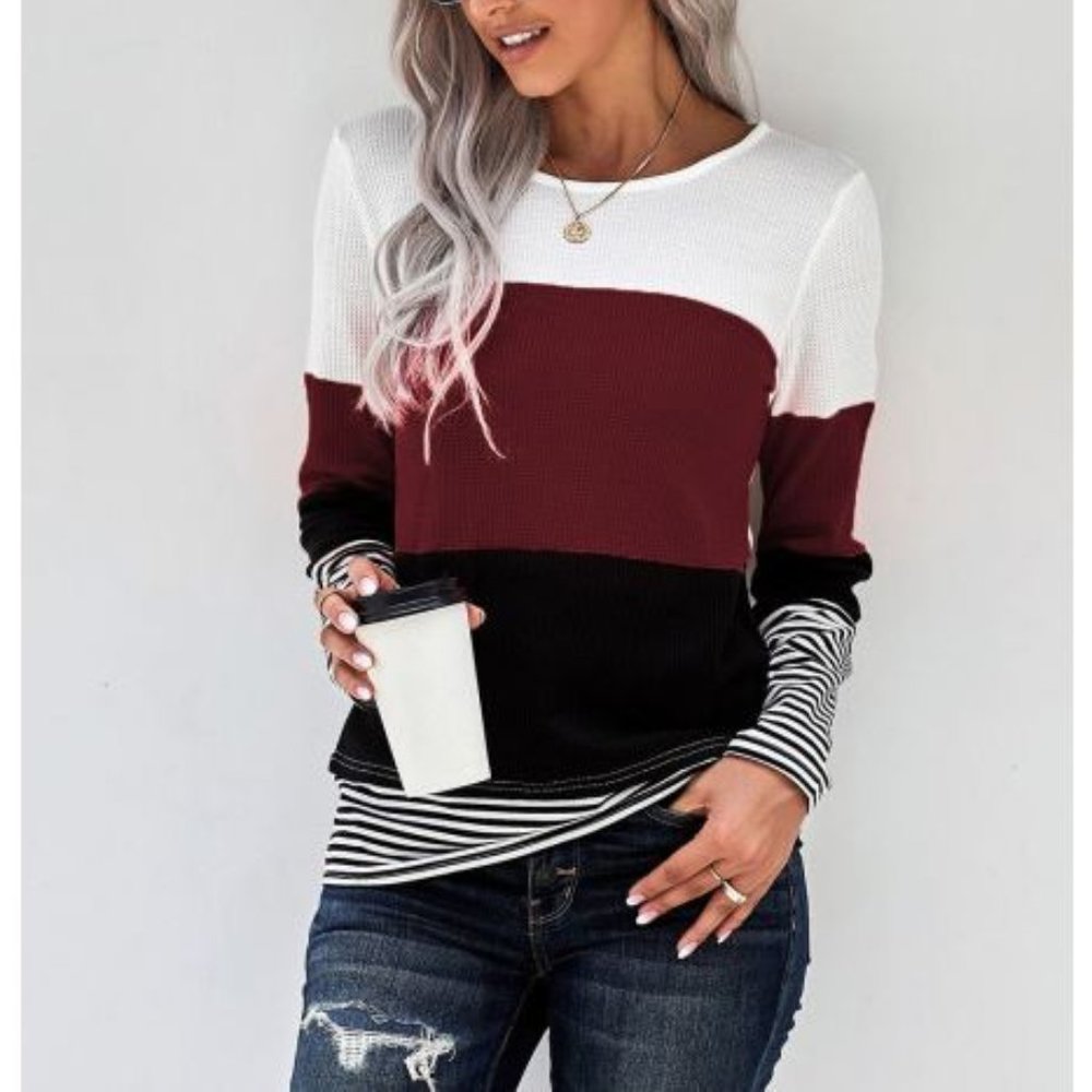 Wine Colorblock Stripe Top
